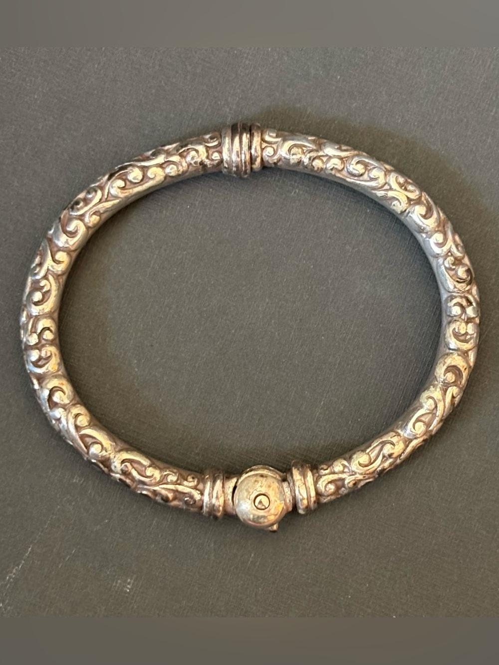 Brighton Silver Scroll-Engraved Hinged Bangle Bracelet